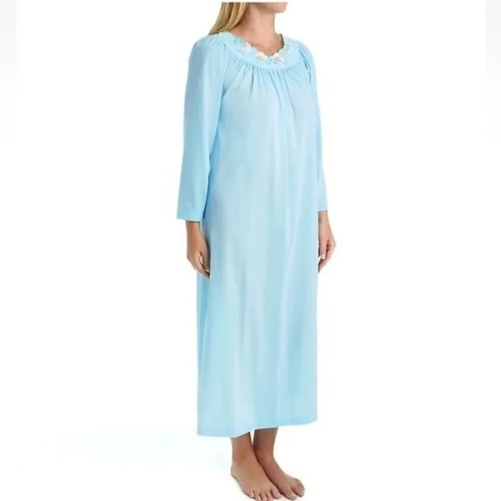 Shadowline Petals 53 Inch Long Sleeve Gown - Blue 33280 Size Small